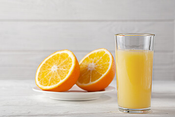 Fresh orange juice with fresh orange. European Breakfast