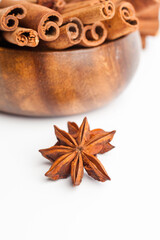 Anise stars and cinnamon sticks. Aromatic spices close-up