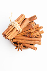 Anise stars and cinnamon sticks. Aromatic spices close-up