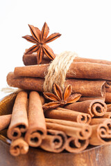 Anise stars and cinnamon sticks. Aromatic spices close-up
