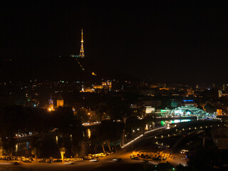Fototapeta na wymiar Tbilisi night view with Peace Bridge