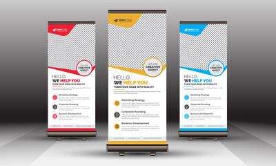 Modern Business Corporate Roll Up Banner Standee Minimal Design Vector Template, Professional Creative Signage X Banner Layout