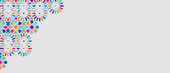 Colorful ornamental stone relief in arabic architectural style of islamic mosque,greeting card for Ramadan Kareem