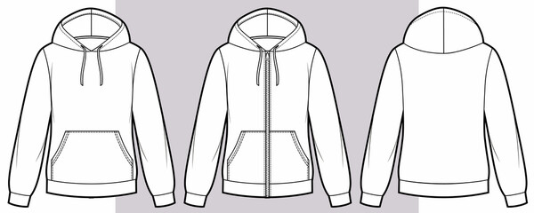Hoodie sweat jacket with zipper and without. Mockup template. - obrazy, fototapety, plakaty