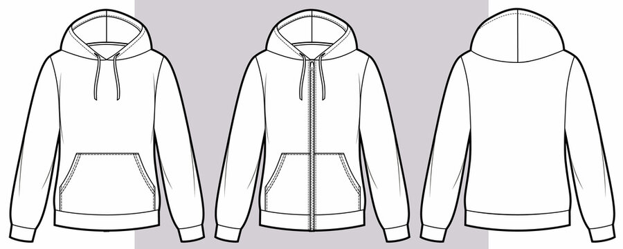 Hoodie sweat jacket with zipper and without. Mockup template.