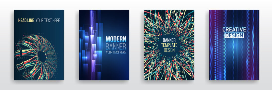 Contemporary science and digital technology concept. Vector template for brochure or cover with hi-tech elements background. Blue layout futuristic brochures, flyers, placards.