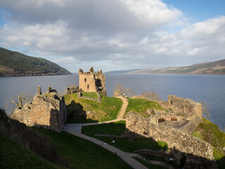 Fototapeta na wymiar Urquhart Castle general view with Loch Ness in background