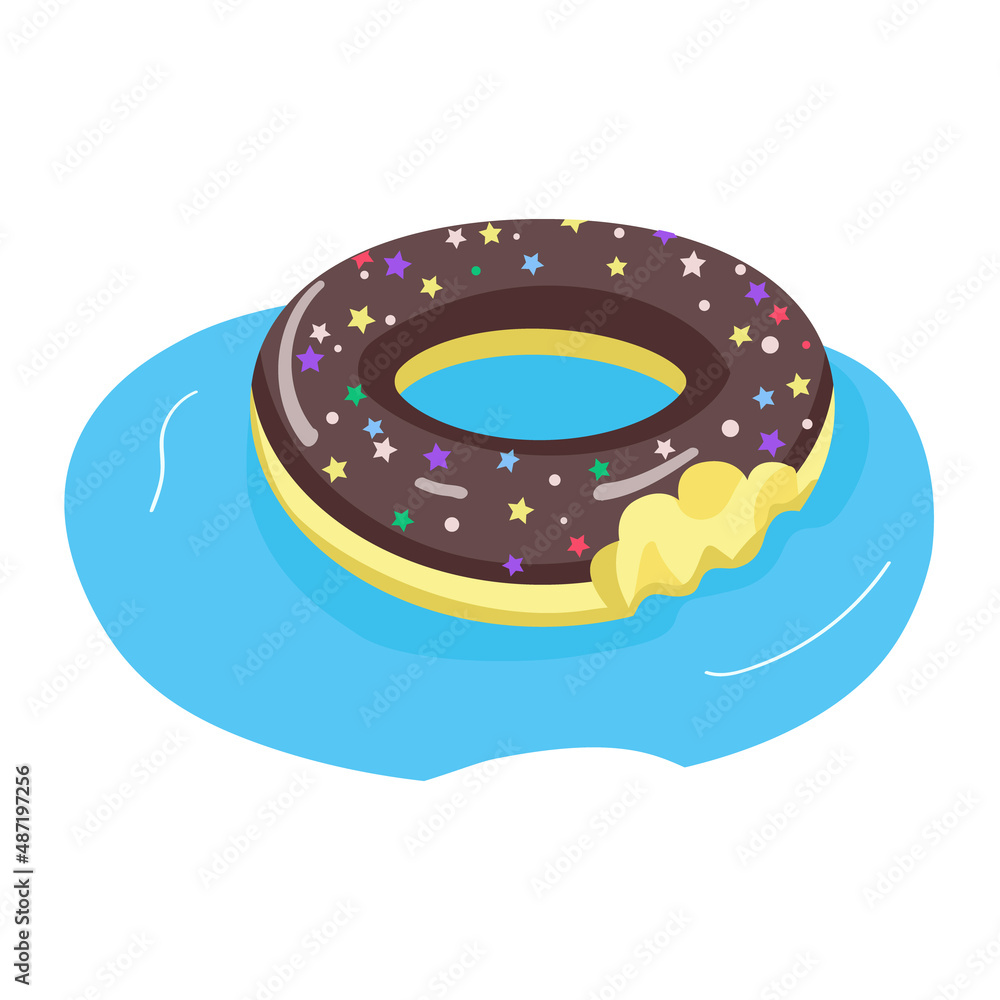 Aufkleber chocolate donut shaped air mattress semi flat color vector object. full sized item on white. swimmin
