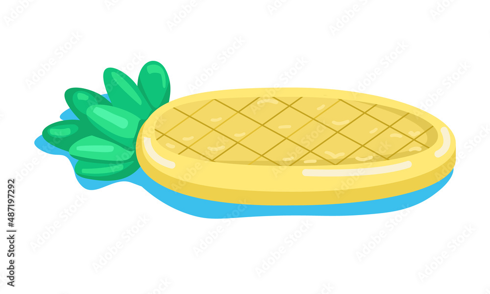 Poster pineapple shaped air mattress semi flat color vector object. full sized item on white. swimming pool