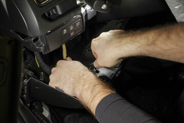 acoustic system, auto, automobile, box, cable, car, car interior, change, checking, connection,...