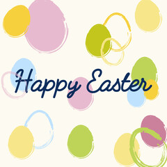 Happy Easter card with colorful eggs in calm colors.