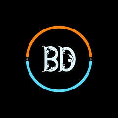  BD, Letter Logo Template Vector Design. black background. B D circle logo design vector.