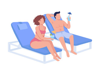 Couple drinking cocktails and relaxing together semi flat color vector characters. Sitting figures. Full body people on white. Simple cartoon style illustration for web graphic design and animation