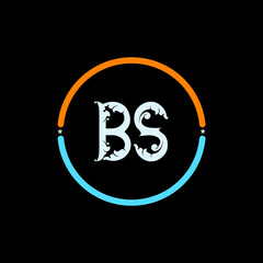  BS, Letter Logo Template Vector Design. black background. B S circle logo design vector.