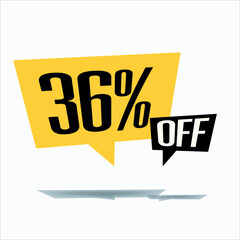 36% off discount sticker sale yellow tag isolated vector illustration. discount offer price label, vector price discount symbol floating