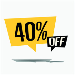 40% off discount sticker sale yellow tag isolated vector illustration. discount offer price label, vector price discount symbol floating