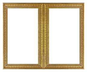 Panoramic golden frame for paintings, mirrors or photo isolated on white background