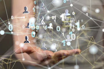 Global network. Blockchain. 3D illustration. Neural networks and artificial intelligence. Abstract  3d