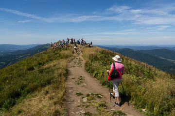 Fototapeta premium senderistas en la cresta de polonina Carynska, Parque nacional Bieszczady,Cárpatos,Polonia, eastern europe