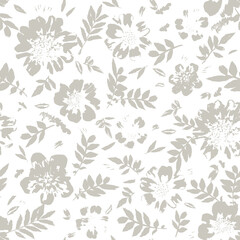 seamless abstract floral white  background with grey flowers. vector pattern.