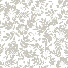 seamless abstract white  background with grey flowers. vector pattern