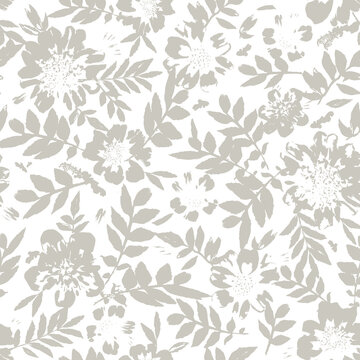 seamless abstract white  background with grey flowers. vector pattern