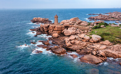 Ploumanac'h lighthouse on Pink Granite Coast, Brittany, France