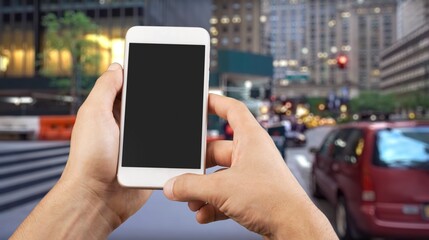 Hand with smartphone with empty blank screen