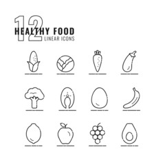 Set of 12 Healthy Food Linear Icons