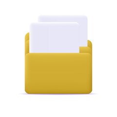 3d opened yellow folder icon. Vector