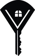 vector silhouette of a house and key for real estate business unique logo
