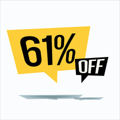 61% off discount sticker sale yellow tag isolated vector illustration. discount offer price label, vector price discount symbol floating