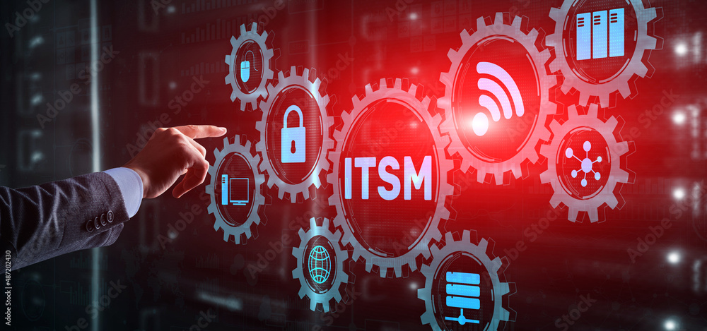 Poster business technology internet concept. businessman pressing button on touch screen interface and sele