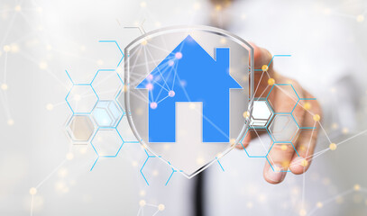 home iot - Neural network 3D illustration. Big data and cybersecurity