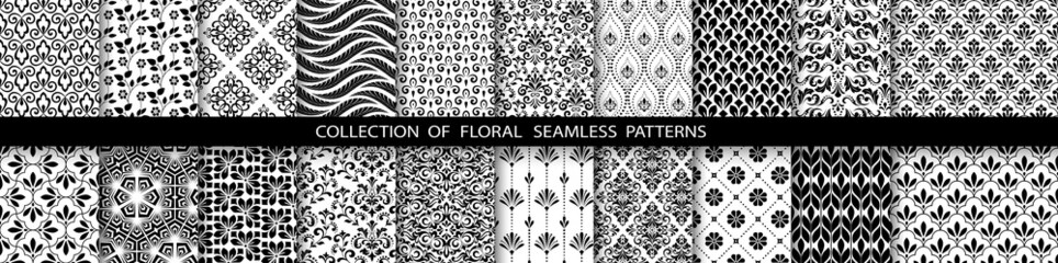 Geometric set of seamless black and white patterns. Simple vector graphics