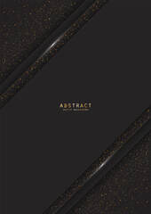 Vector black luxury layered background with glitter, sparkles, elegant gold border and copy space. Premium decorative celebratory paper cut design template of invitation, brochure, notebook or card