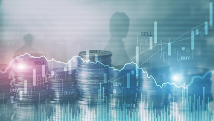 Abstract financial graph office building background, financial and trading concept