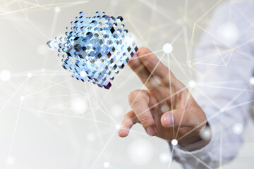 Neural network 3D illustration. Big data and cybersecurity