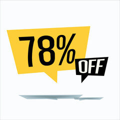 78% off discount sticker sale yellow tag isolated vector illustration. discount offer price label, vector price discount symbol floating