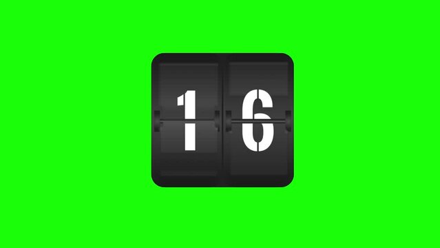 Countdown clock. Special Clock Flipping 1 Minute countdown 4K animation on Green screen - 60 seconds count up on Green screen background