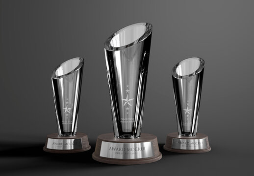 Glass Cone Trophies Set Mockup