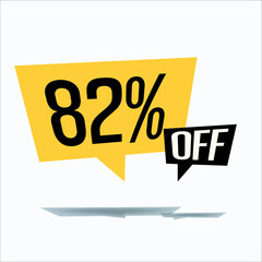 82% off discount sticker sale yellow tag isolated vector illustration. discount offer price label, vector price discount symbol floating