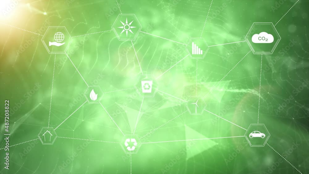 Poster environment icon symbol connection network on sunny green artistic copy space animation background.