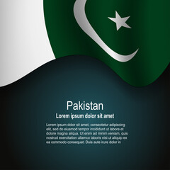 Flag of Pakistan flying on dark background with text