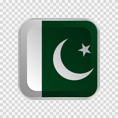 Flag of Pakistan on square button on transparent background element for websites