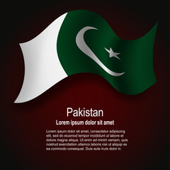 Flag of Pakistan flying on dark background with text