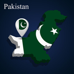 Flag of Pakistan on map on dark background