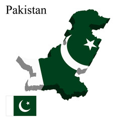 Flag of Pakistan on map on white background