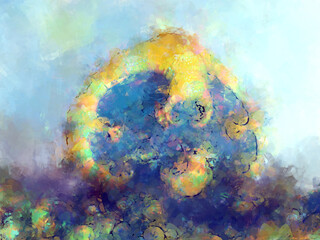 Expressive brushed painting on canvas. Abstract texture. 2d illustration. Wide brushstrokes. Modern digital art. Contemporary brush. Modern expression. Popular style pattern painted image.