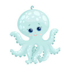 Cute little octopus character. Cartoon vector graphics.